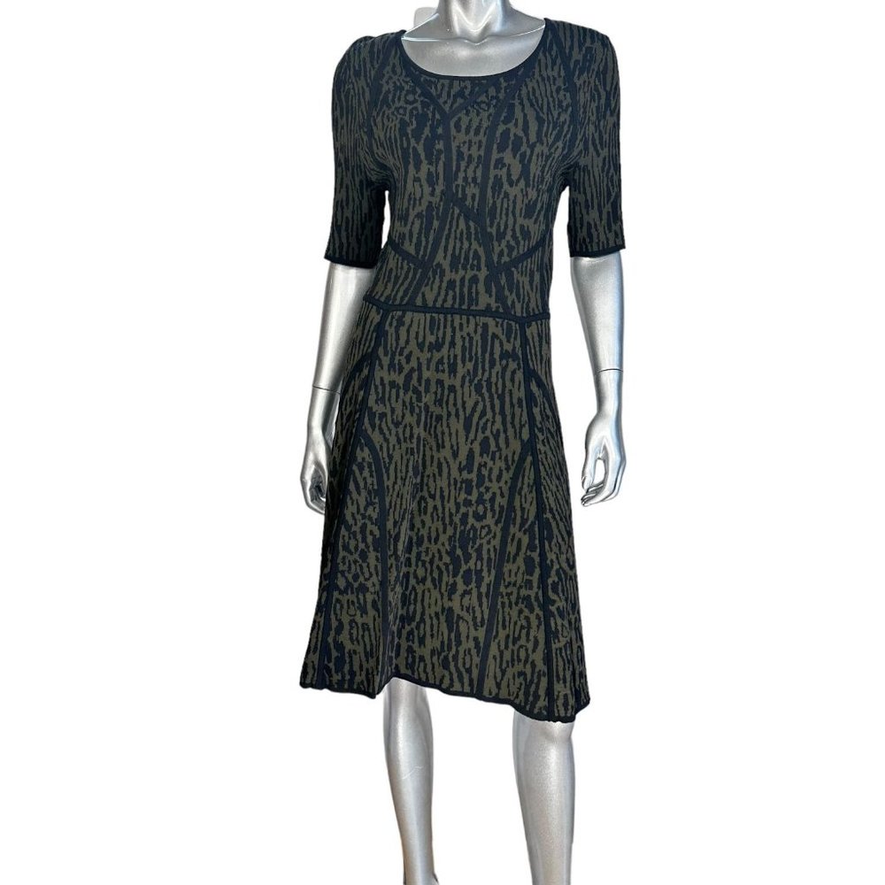 41 Hawthorn Fit & Flare Green Black Animal Print Short Sleeve Sweater Dress XL